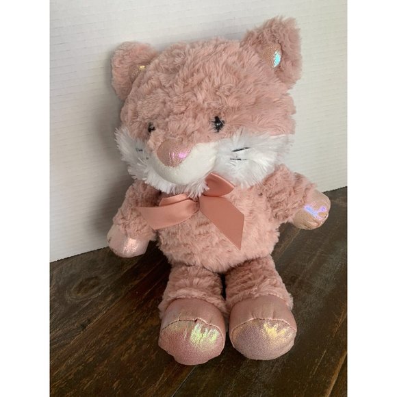 Fox Plush Toy14" Kellytoy Stuffed Animal Pals Pink White Furry Shiny paws Bowtie - Picture 5 of 6